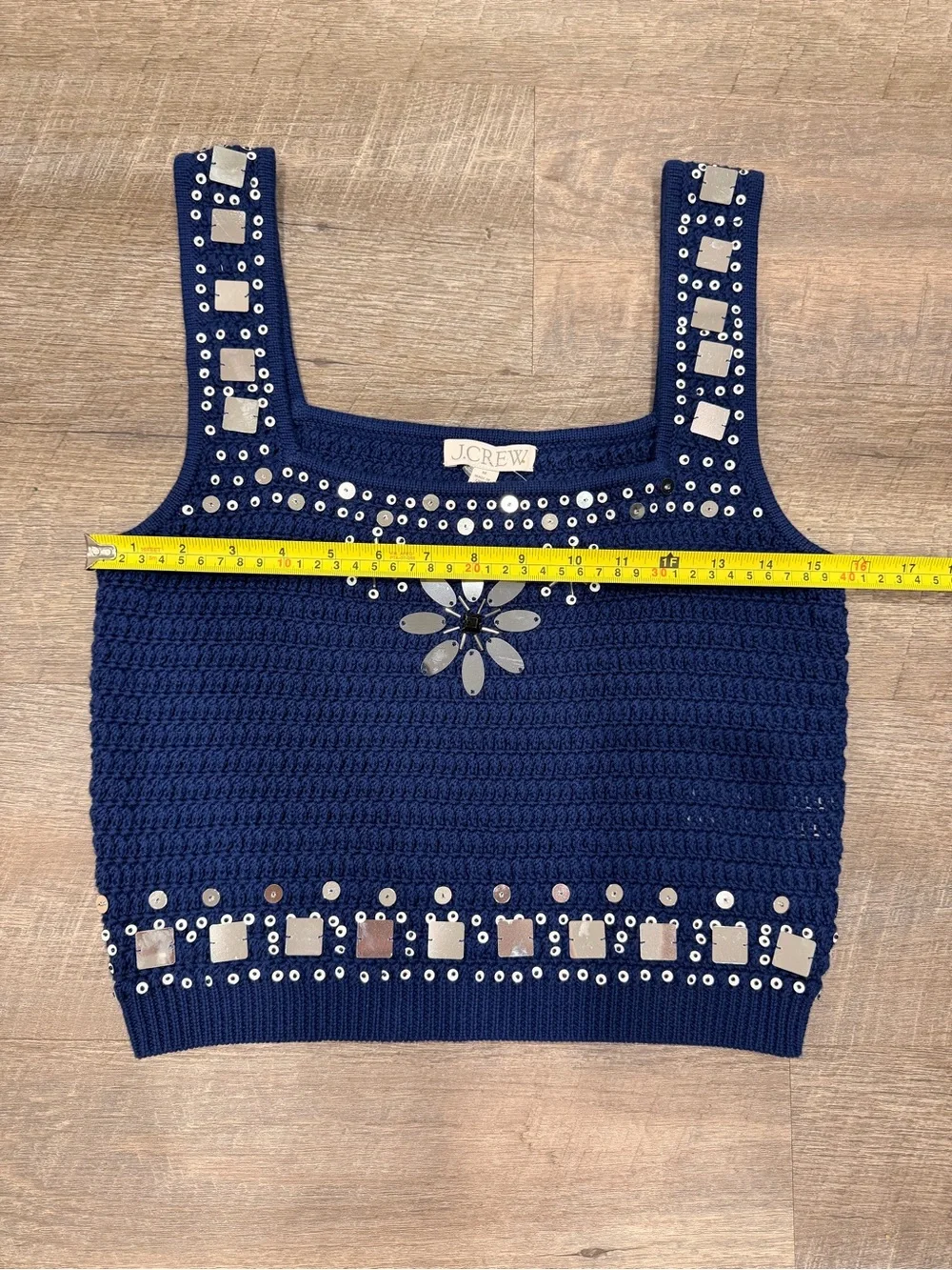 J.Crew Hand-Embellished Mirror Sweater Tank NWT Size M 100% Cotton Coastal Chic